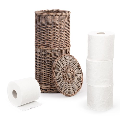 Hand-Woven Rustic Free Standing Toilet Roll Paper Holder Stand Bathroom Storage - Picture 2 of 6