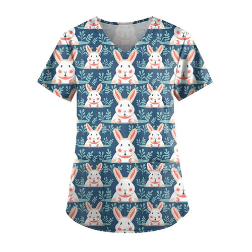 Ostern Tag Damen Hase bedruckt medizinische Uniform Krankenpflege Peeling Tops Kaninchen Shirt - Bild 22 von 34
