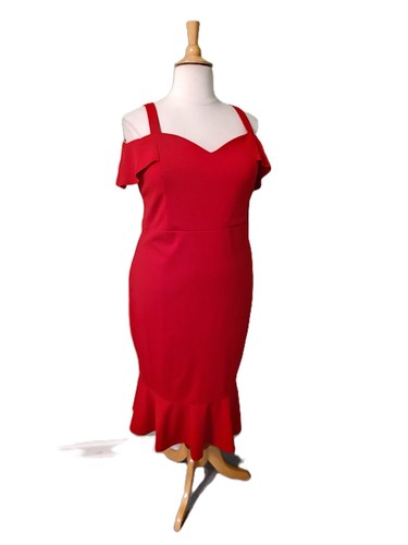 EMERALD SUNDAE rotes Coldshoulder Midikleid mit Rüschen unten - 20 - Bild 1 von 3