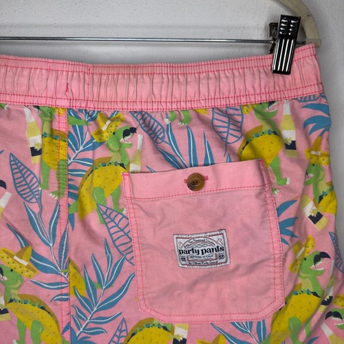 Party Pants Men's Large Swim Trunks Short Dinosaur Taco Pink Funky Fun Party - Picture 6 of 10