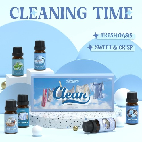 Clean Home Essential Oil Set - Aromatherapy Bliss with Fresh Linen & Mint Scents - Picture 7 of 9