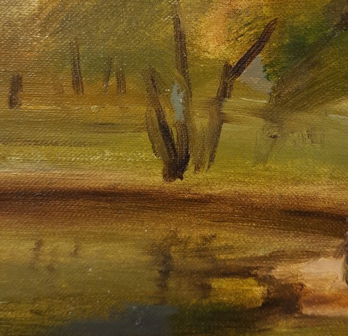 Pintura al óleo parque de otoño, paisaje vintage con árboles y camino, color cálido otoño - Imagen 6 de 10