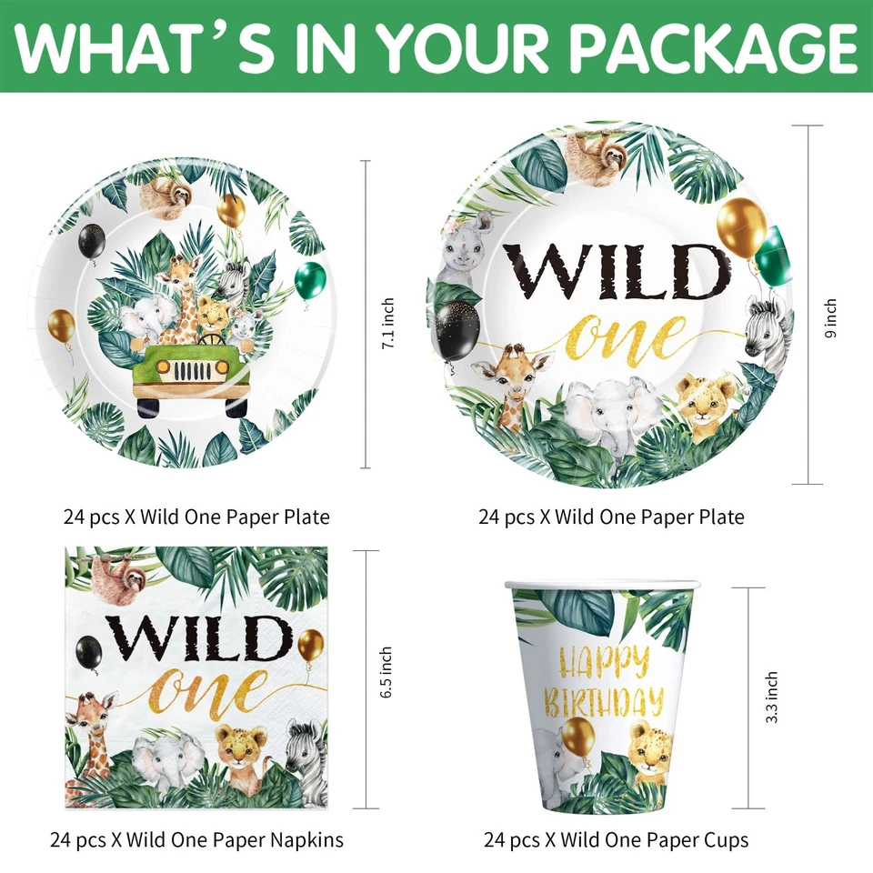 Vajilla Wild Decorations para 1ª - Safari de Animales de la Selva Primera Fiesta Suministro... Foto 2 de 4