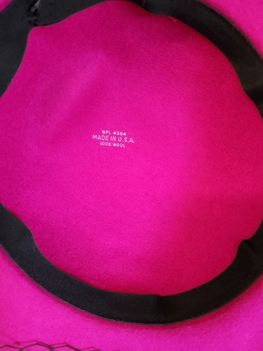 Womens Pink Wool Felt Floral Veil Netting Feather Wide Brim Derby Hat USA - Picture 8 of 10