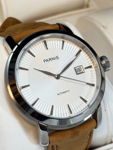 Parnis P6031 Automatik Herrenuhr Herren Uhr Klassisch Mechanisch Leder Datum