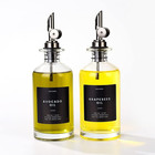 Oil and Vinegar Dispenser Set 2 Pack Glass Bottles with Metal Pour Spouts 350ml
