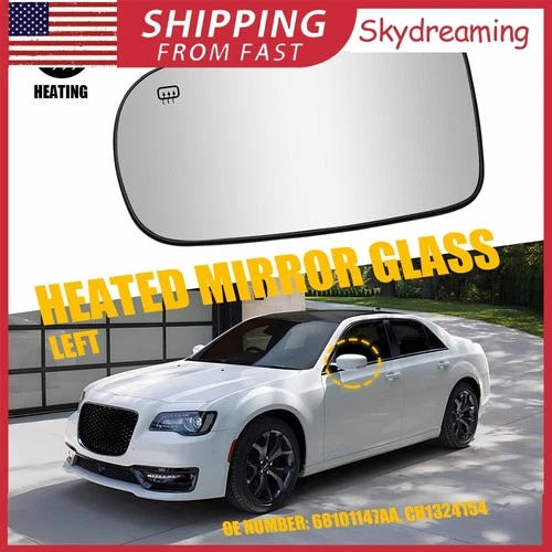 Driver Left Side Mirror Glass W/ Electric Heated For 2011-2021 Dodge Charger NEW