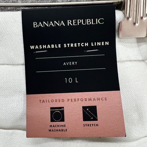 Banana Republic Pants Womens 10 LONG White Avery Washable Linen Stretch NEW - Picture 11 of 14