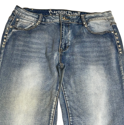 Platinum Plush Jeans Womens 13 Blue Rhinestone Medium Wash Skull Wings Y2K Lot - Picture 9 of 17
