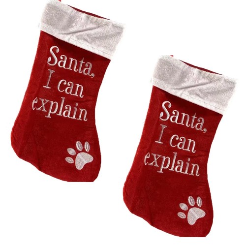 Santa I Can Explain Weihnachtsstrumpf Pfotenabdruck Haustier Geschenktüte Urlaub Deko - Bild 3 von 3