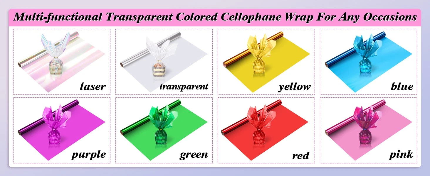 8 Rolls Colored Cellophane Wrap Extra Wide 34In x 10Ft image 9