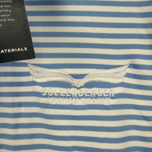 Sullenberger Avaition Museum Polo Shirt Mens Large Blue White Striped C&B - Picture 2 of 10