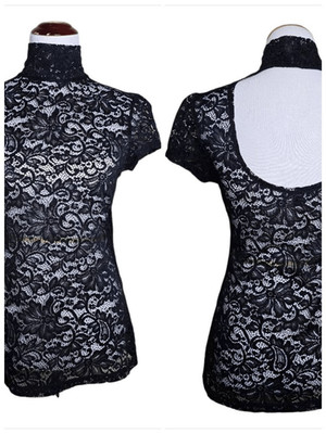 Express Black Floral Lace Mock Neck Cap Sleeve Open Back Top Medium