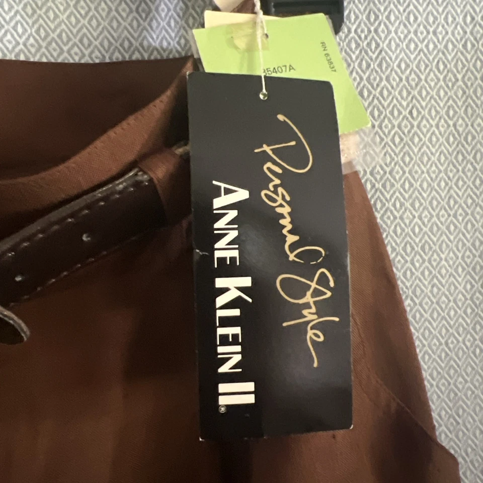 NUEVO CON ETIQUETAS Falda Midi Anne Klein Vintage Años 90 Talla 8 Cinturón 100% Seda Carrera Negocios Foto 4 de 4
