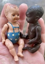 Pair Vintage Dollhouse Baby Dolls Plastic Miniature French Italian