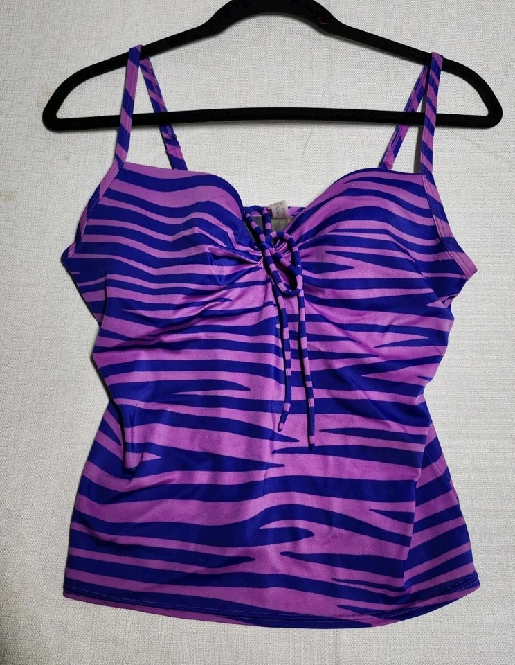 Camiseta Tankini Victoria's Secret Mujer 34 D Púrpura Azul Cebra Rayas Push Up Natación Foto 2 de 4