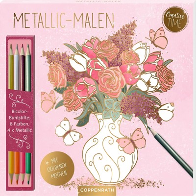 Metallic-Malen (Garden Glory) | Bicolor-Buntstifte: 8 Farben, 4 x Metallic