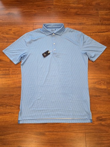 Johnnie-O Zazu Printed Jersey Performance Polo Shirt Pipeline Blue Size M UPF 50