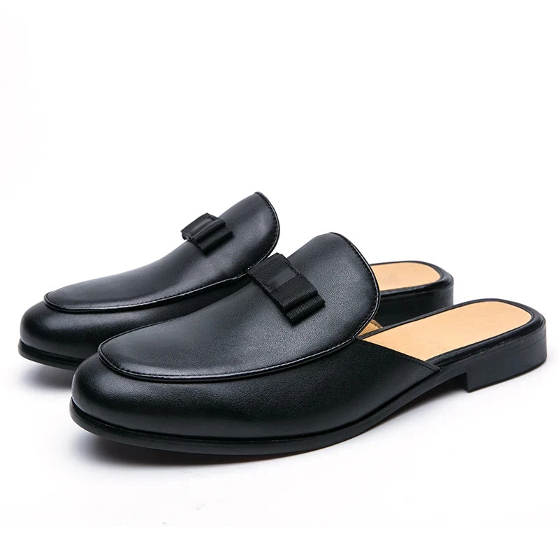 Leather Slip on Flat Casual Shoes Men Dress Half Shoes Outdoor Walking Sippers - Image 2 of 4