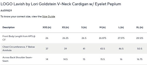 LOGO Lavish by Lori Goldstein V-Neck Cardigan w/ Eyelet Peplum Ivory M - Picture 2 of 2