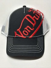 Von Dutch Tilted Logo Trucker Snapback Hat Cap Black & Red NWT