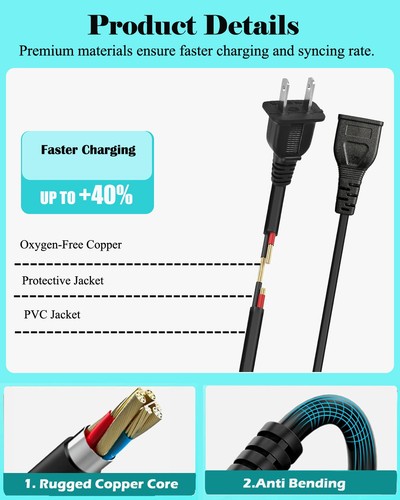 Enchufe de cable de alimentación de CA para ventilador portátil híbrido Ryobi 18 voltios ONE+ P3320 P3340 - Imagen 4 de 7