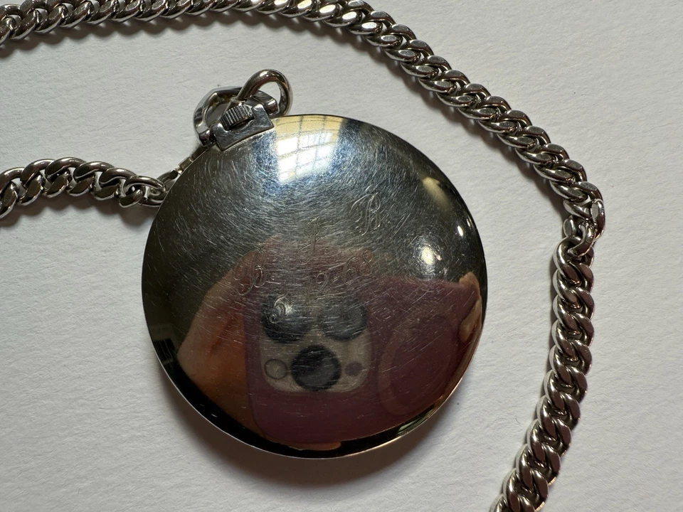 Reloj Bolsillo Helbros 17 Joyas Tono Plateado Antimagnético con Cadena - Funcionando Foto 3 de 4