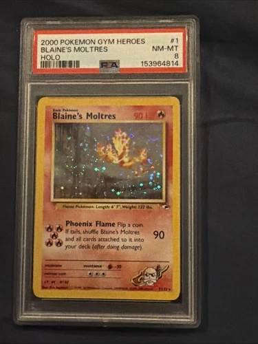 Pokémon TCG 2000 Pokemon gym Heroes Blaine's Moltres #1 Gym Heroes HOLO PSA 8