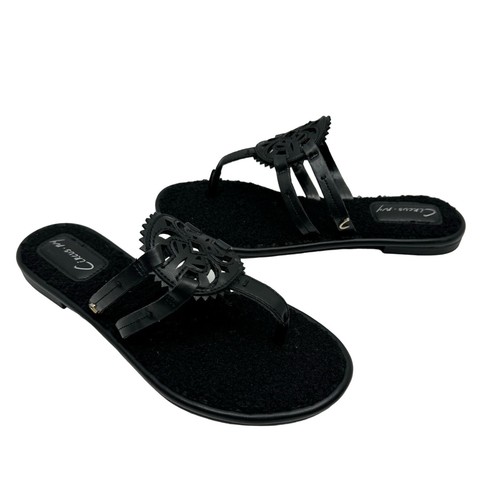 Sam Edelman Circus NY NWOB Sz 7 Canyon 10 Black Faux Leather Cushioned Sandal - Picture 2 of 10