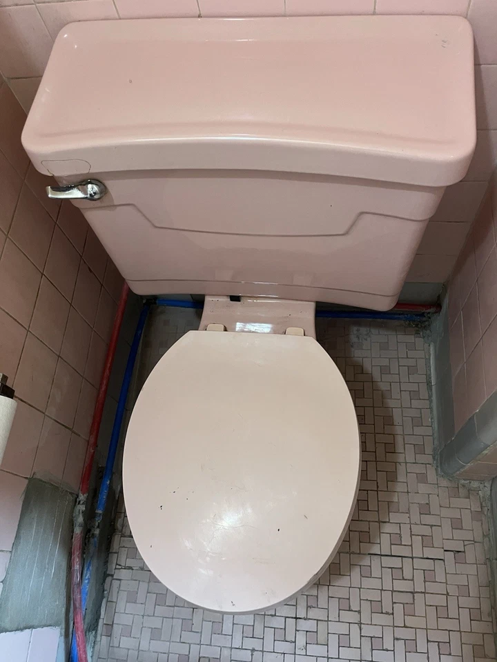 Vaso sanitário completo vintage de porcelana rosa meados do século - Conjunto antigo completo - Imagem 2 de 2