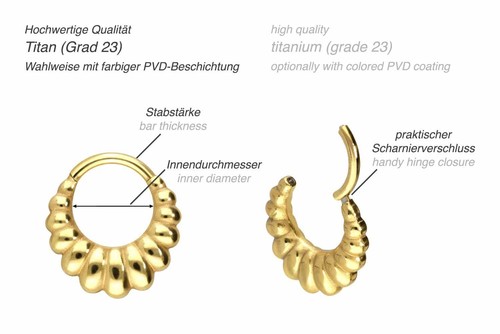 PIERCINGLINE Piercing Ring Titan Segmentring Clicker MUSCHEL-DESIGN - Bild 3 von 3