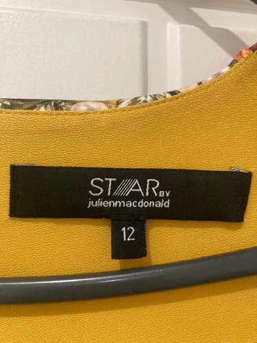 Julian Mcdonald star dress size 12 yellow with bold floral - Picture 3 of 5