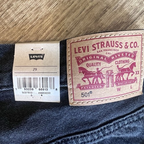 Levi's 501 High Rise Denim Shorts Black Distressed Cut Off Button Fly Womens 29 - Picture 9 of 14