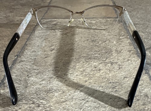 Jimmy Choo Eyeglasses Frame Only Half Rim Black Gold Sparkly Crystals 52-17-135 - Picture 9 of 14