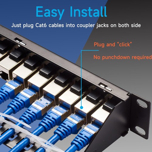 24 Port RJ45 Patchpanel Cat6 STP Durchführung, Kupplung Netzwerkpanel 19 Zoll... - Bild 3 von 6