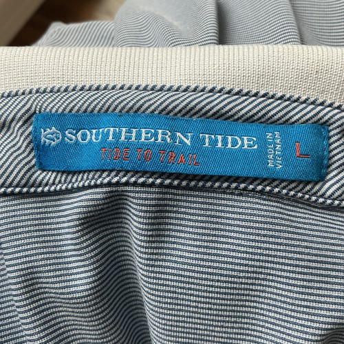 Southern Tide “Tide to Trail” Striped Performance Polo Large Blue White Logo - Picture 8 of 11
