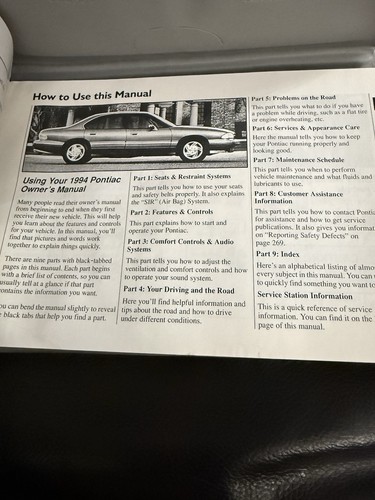 1994 PONTIAC BONNEVILLE OWNERS MANUAL in vinyl folder - Picture 5 of 12