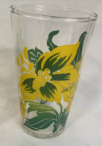 3 MCM Federal Glass 8 oz Swanky Swig Tumblers Yellow Flowers with Green Leaves - Picture 4 of 7