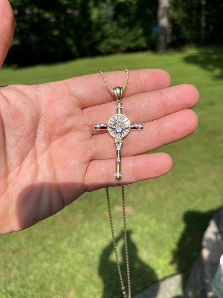 Alternate view of Solid 925 Silver Cross Jesus Pendant Yellow Gold Plated Icy Crucifix Necklace