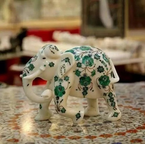 10" Natural White Marble Handmade Malachite Gemstone Inlay Floral Art Home Decor - Picture 1 of 5