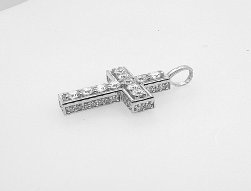 1.10ctw Round Lab Grown Diamond Religious 3D Cross Men's Pendant 14K White Gold - Picture 6 of 6