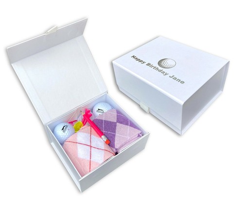 Personalizado Damas Golf Caja Regalo Calcetines, Bolas Mujer Estampado Personalizado Navidad Set - Imagen 5 de 7