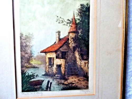 DE COLECCIÓN 1936 ORIGINAL CAMILLA LUCAS BOYER GRABADO ENMARCADO FIRMADO BORDS DE L'ETANG - Imagen 2 de 7