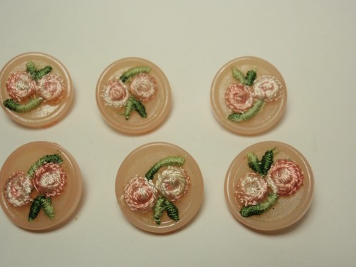 Lote 10 Botones Artesanales Bordados Rosa Floral Plástico Rosa - Imagen 3 de 4