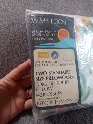 Vtg Sears Wimbledon Perma-Prest Muslin Pair of Standard Pillowcases NEW - Picture 2 of 4