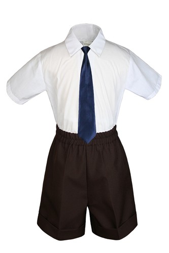 3pc Baby Boys Toddler Formal BROWN Shorts Set Pick up color Tie on your Own - Picture 13 of 24