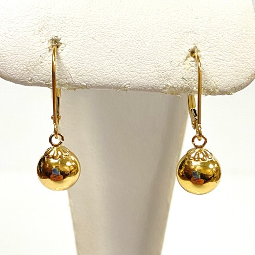 Pendientes colgantes vintage clásicos de bola de 8 mm de oro amarillo de 14K u914 - Imagen 2 de 5