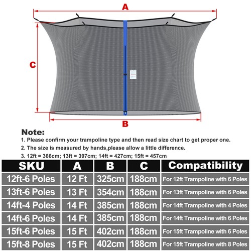 12 13 14 15FT Trampoline Safety Enclosure Net Jumping Mat Sheet Replacement Part - Picture 5 of 26