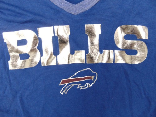 NEW WOMEN'S FAN FASHION MAJESTIC NFL BUFFALO BILLS BLUE METALIC T-SHIRT SIZE M - Picture 2 of 4