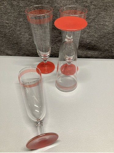 Champagne Wine Flute Cocktail Glasses Orange Base Long Body Short Stem Set Of 4 - Picture 4 of 12